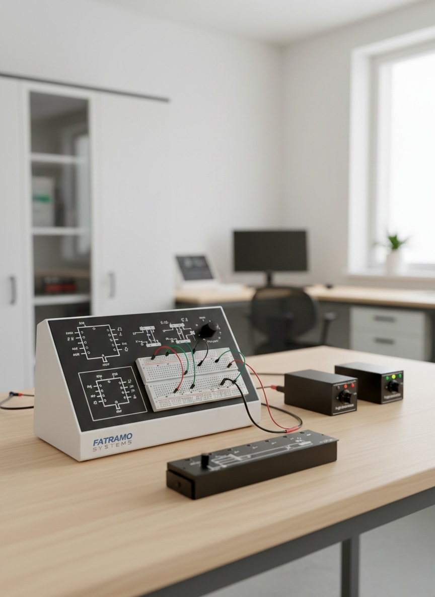 Electronics trainer system on a lab bench.